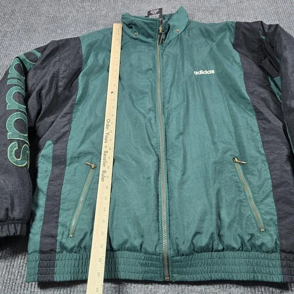 Vintage Adidas Jacket Mens Large Green Trefoil Padded Full Zip Colorblock 90s